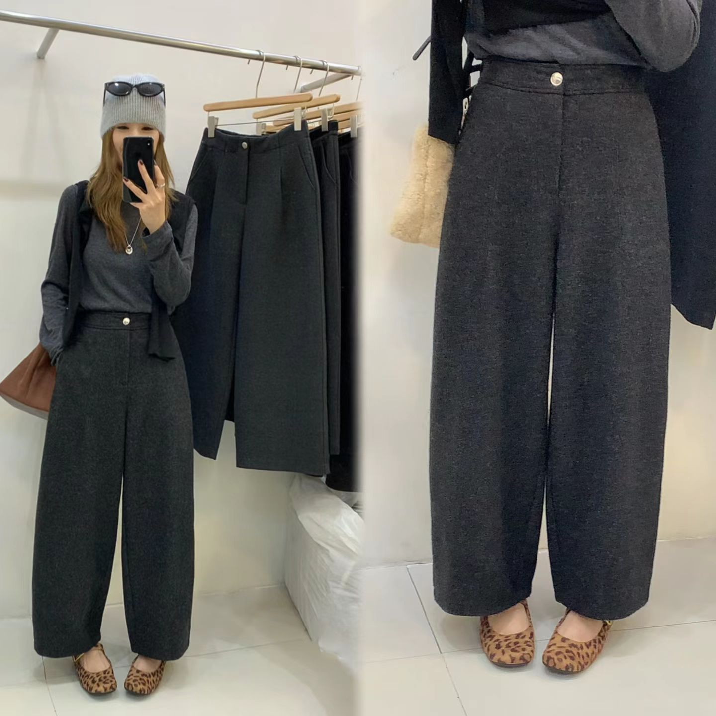 LT-莳蔻1387-1#半松紧腰毛呢气球裤加厚休闲裤女蓝田莳蔻正品加绒