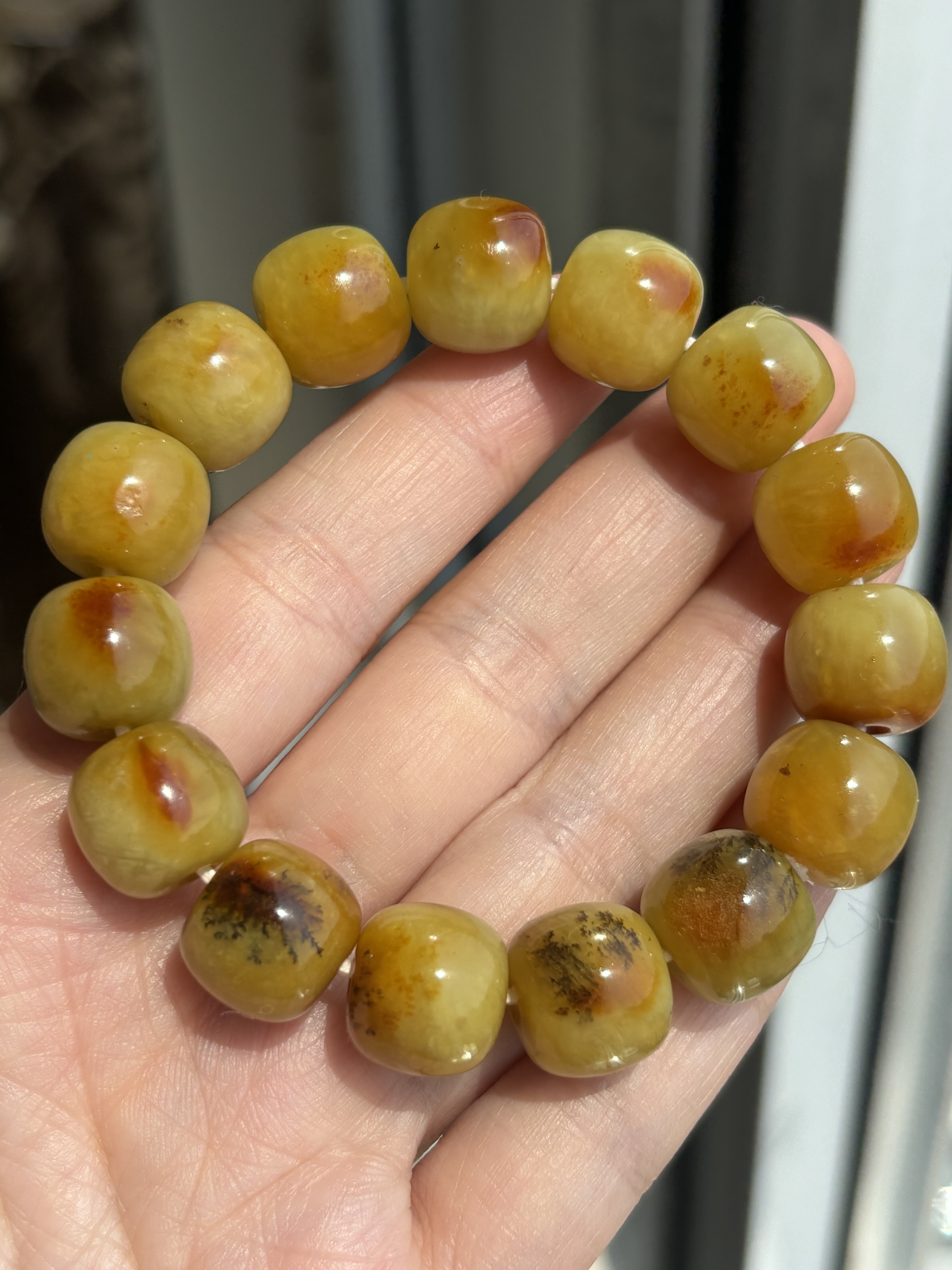 天然岫玉辽阳花玉桶珠红草花金沙手串男女同款手链正品包邮