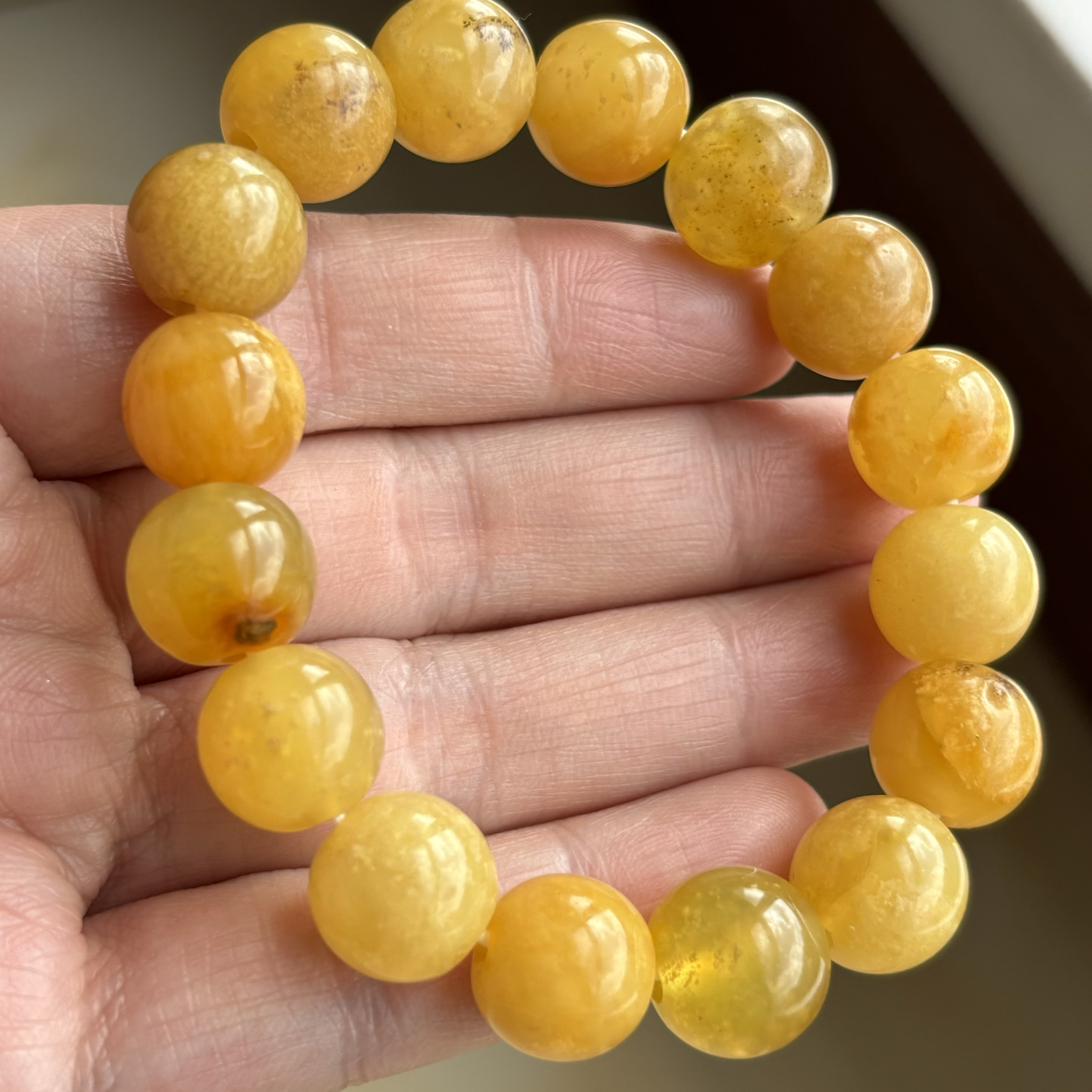 天然岫玉辽阳花玉鸡油黄红糖金沙12圆珠男女手串正品包邮保真