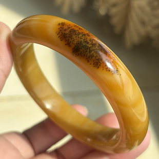 天然岫玉辽阳花玉红皮料鸡油黄草花血管手镯鸿运当头58口正品包邮