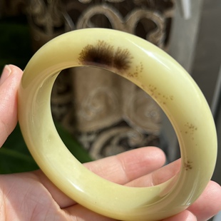 天然岫玉辽阳花玉鸡油黄奶黄草包花手镯60口径油脂料正品包邮