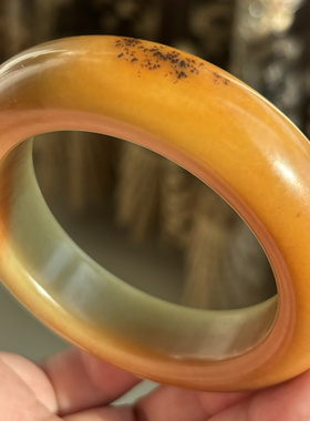 天然岫玉辽阳花玉橘红色草花手镯双色56-18-12mm正品包邮保真