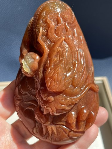 天然岫玉精品辽阳红花玉金沙手工龙把件龙腾盛世正品包邮