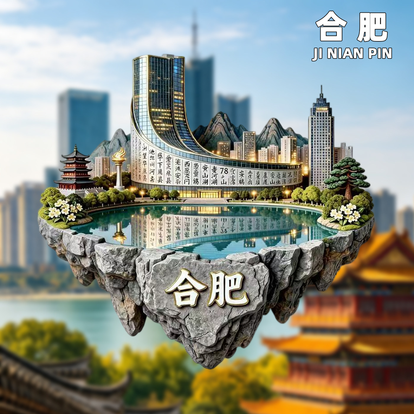 [合肥]包公园清风阁火炬雕塑宏村黄山飞来石文创金属冰箱贴纪念品