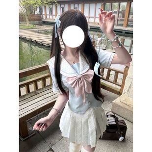 2026夏季新款中大童jk制服波点短裙水手服女童两件套装甜美学院风