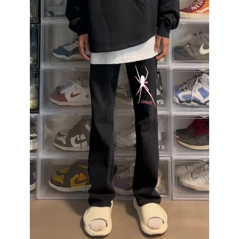 中大童加绒黑色牛仔裤直筒秋冬男童美式痞帅潮裤子修身休闲直筒裤