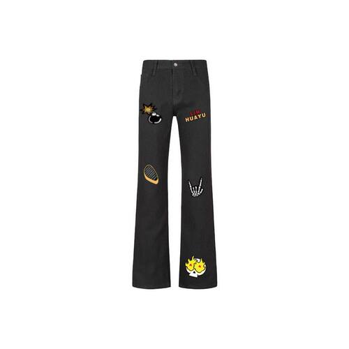 童装弯刀美式复古仿刺绣印花骷髅炸弹字母中大童牛仔裤秋冬新款男