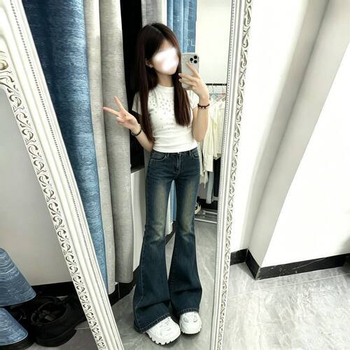 中大童高腰深蓝微喇牛仔裤夏季新款儿童时尚百搭马蹄裤子修身ins