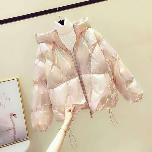 冬季加厚亮面短款羽绒棉服女外套