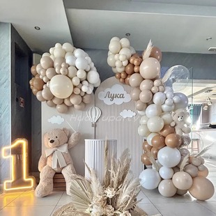 小熊热气球造型百日宴生日派对上海上门布置背景kt板宝宝宴设计