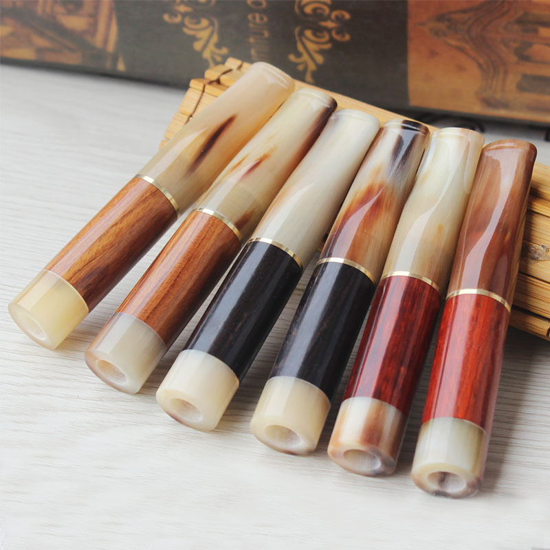 85mm牛角配木质中接过滤烟嘴9mm滤芯型过滤烟具可换芯清洗粗细支