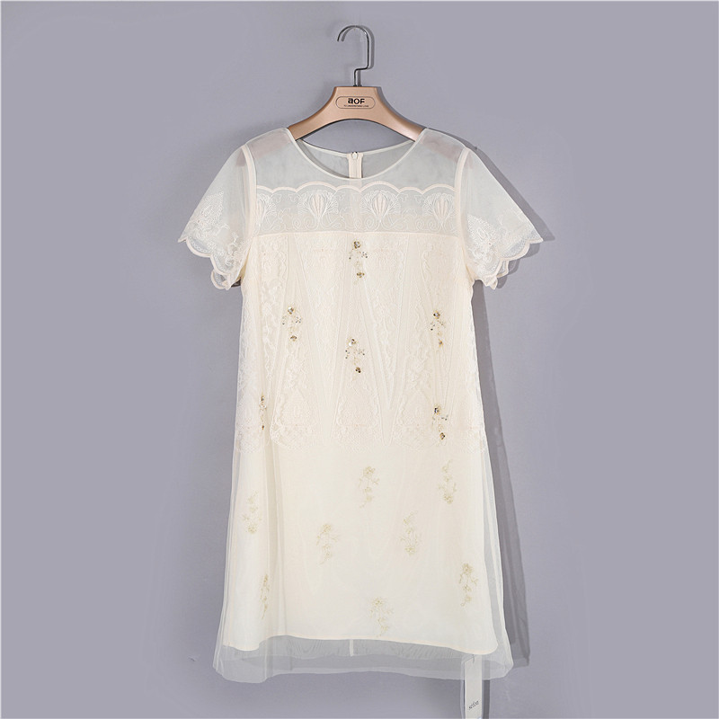 CF专柜正品折扣品牌女装夏季净色网纱绣花中长连衣裙7361LC147