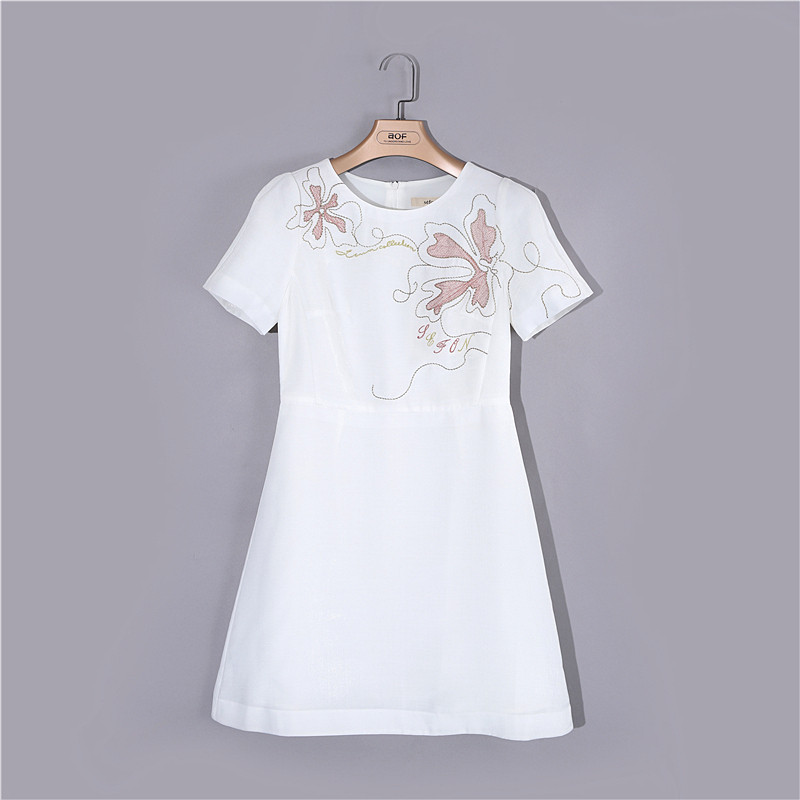 CF专柜正品折扣品牌女装夏季净色刺绣提花雪纺连衣裙7361LC148