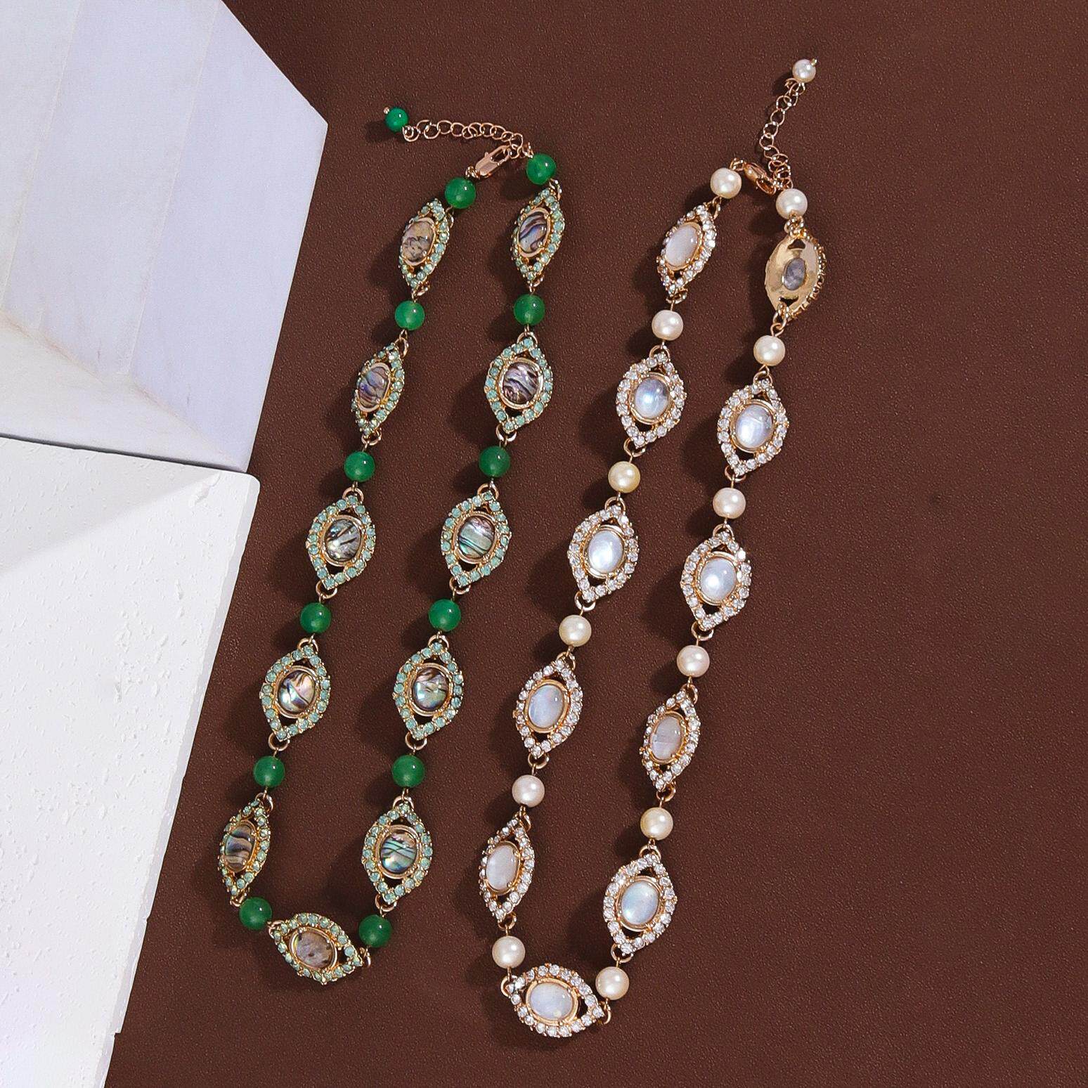 原创设计 欧美风饰品 夸张合金鲍鱼贝白贝壳水钻时尚个性项链颈链