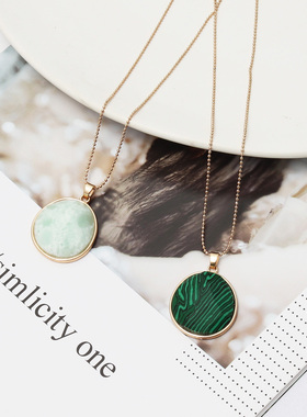 欧美风圆形刻面豆豆链潮款孔雀石