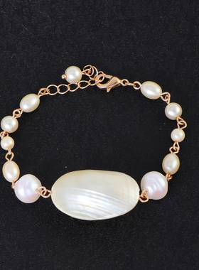 原创设计 时尚空心贝壳养殖珍珠气质百搭白色简约手链女日常送礼