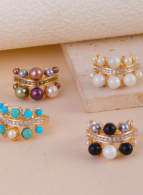 原创设计 欧美风饰品 珍珠合金时尚个性简约百搭戒指女