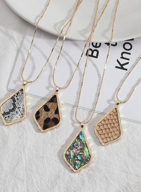 欧美风饰品皮革鲍鱼贝长款豆豆链