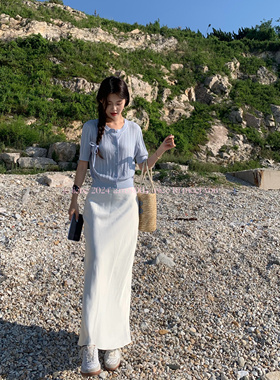 LE LIEBE 夏季新 垂坠修身 白色醋酸缎面半身裙 高级感气质显瘦