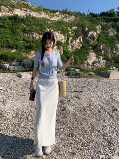 LE LIEBE 夏季新 垂坠修身 白色醋酸缎面半身裙 高级感气质显瘦