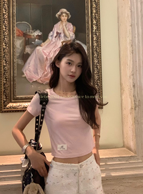 LE LIEBE 江南美人 春夏超好穿！百搭纯色T 藕粉 圆领短款打底衫