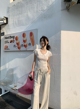 LE LIEBE 棉麻韩版 休闲裤 抽绳松紧腰 慵懒松弛感 复古宽松百搭