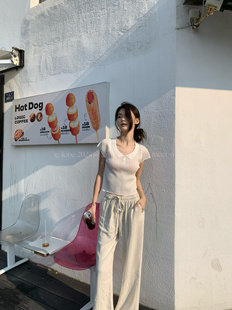 LE LIEBE 棉麻韩版 休闲裤 抽绳松紧腰 慵懒松弛感 复古宽松百搭