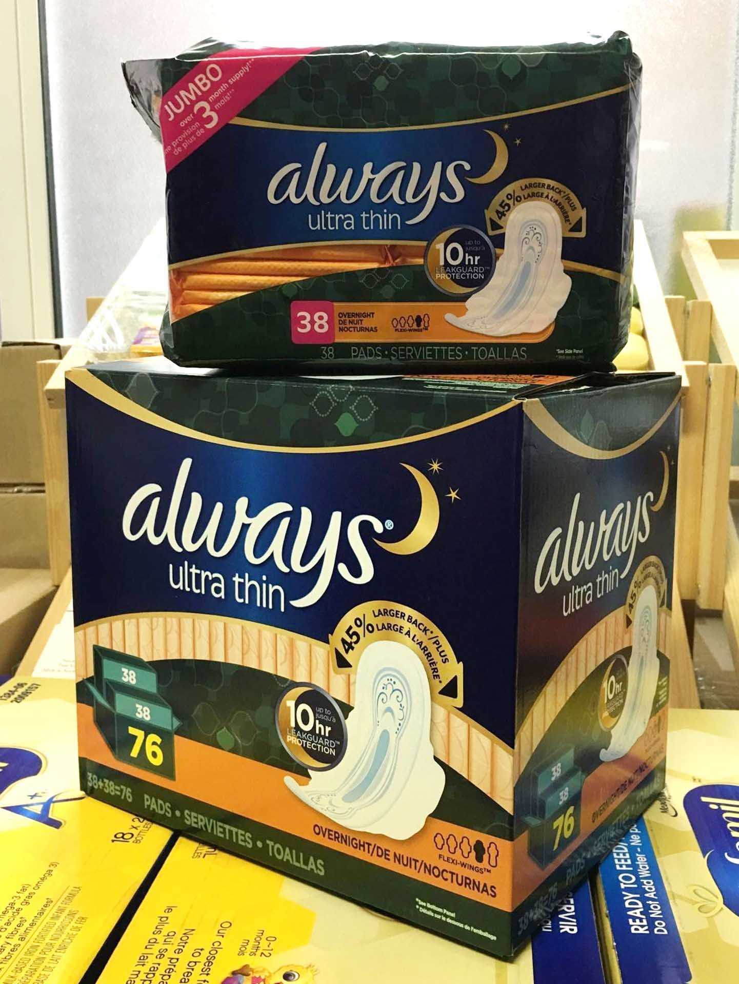 加拿大always ultra thin卫生巾 夜用/薄护翼防侧漏卫生巾 76片