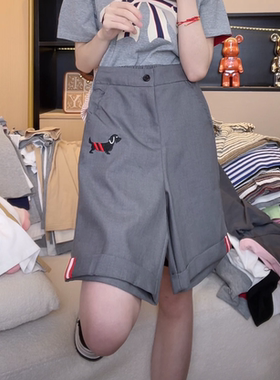 2025新款设计感灰色西装短裤女夏高腰显瘦宽松a字阔腿休闲五分裤