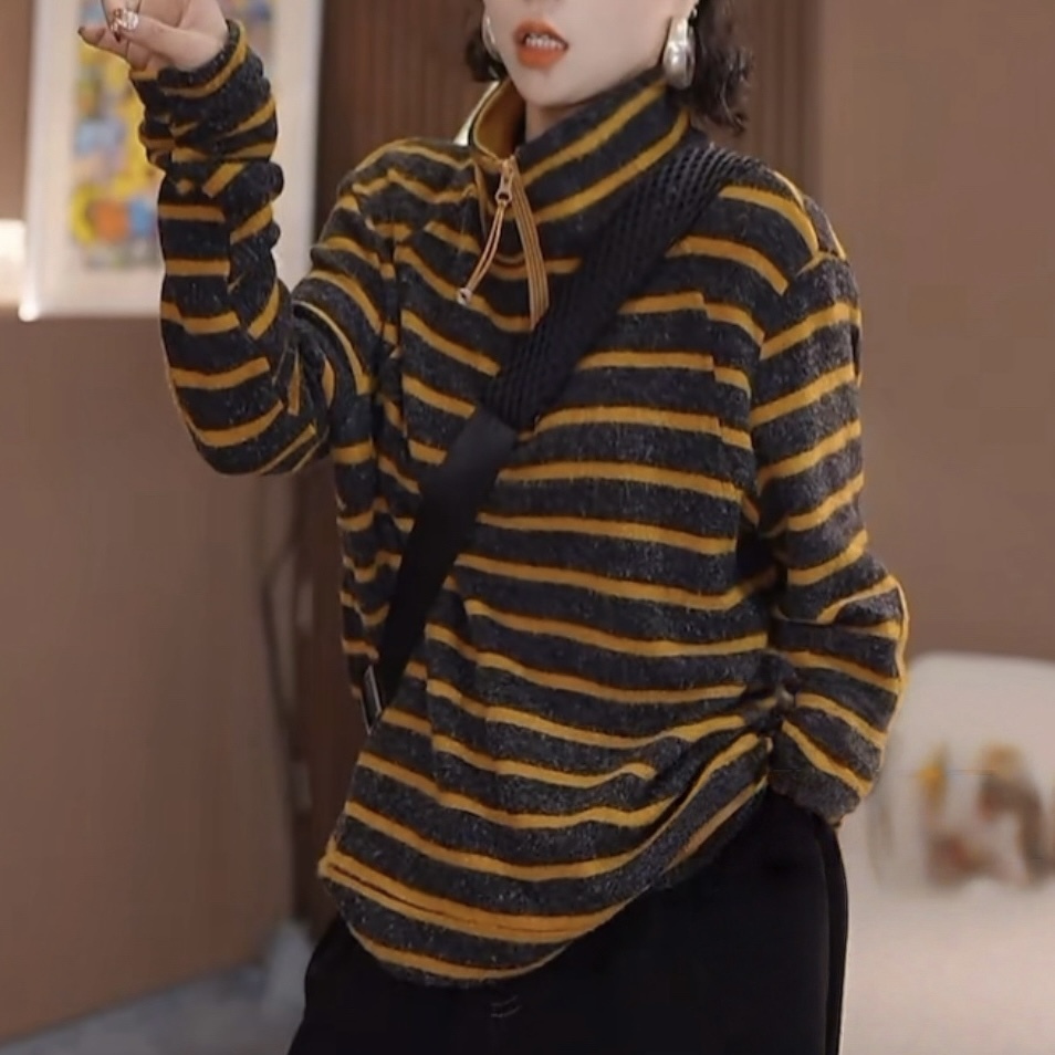 【送运费险】撞色条纹半拉链卫衣