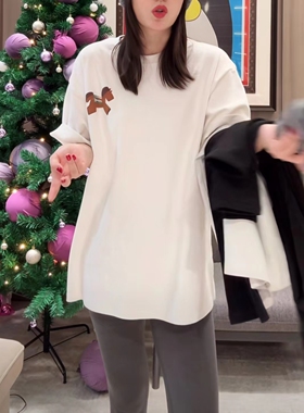 卡通小马印花中长款短袖T恤女2026早春新款潮流休闲宽松显瘦上衣