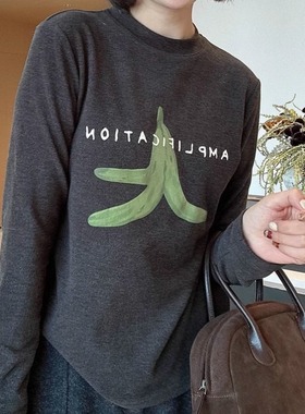 加厚双面绒长袖T恤女2025冬季新款卡通香蕉印花自发热保暖打底衫