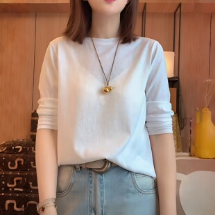 韩系时尚 T恤女2026春夏新款 洋气显瘦 长袖 设计感后背蕾丝拼接薄款