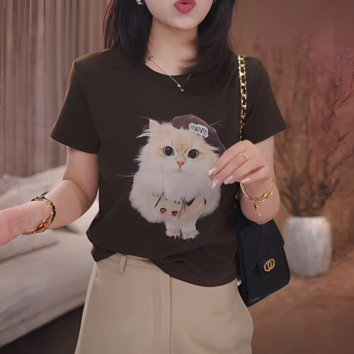 【送运费险】卡通猫咪印花短袖T