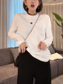 T恤女2026年秋新款 圆领上衣时尚 刺绣遮肉显瘦大码 欧货长袖 打底衫