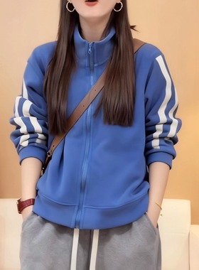 潮牌双面奥粒绒立领卫衣女2025冬季新款休闲百搭显瘦开衫外套