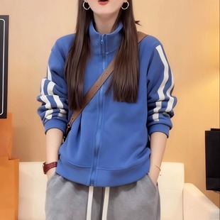 外套 休闲百搭显瘦开衫 潮牌双面奥粒绒立领卫衣女2025冬季 新款