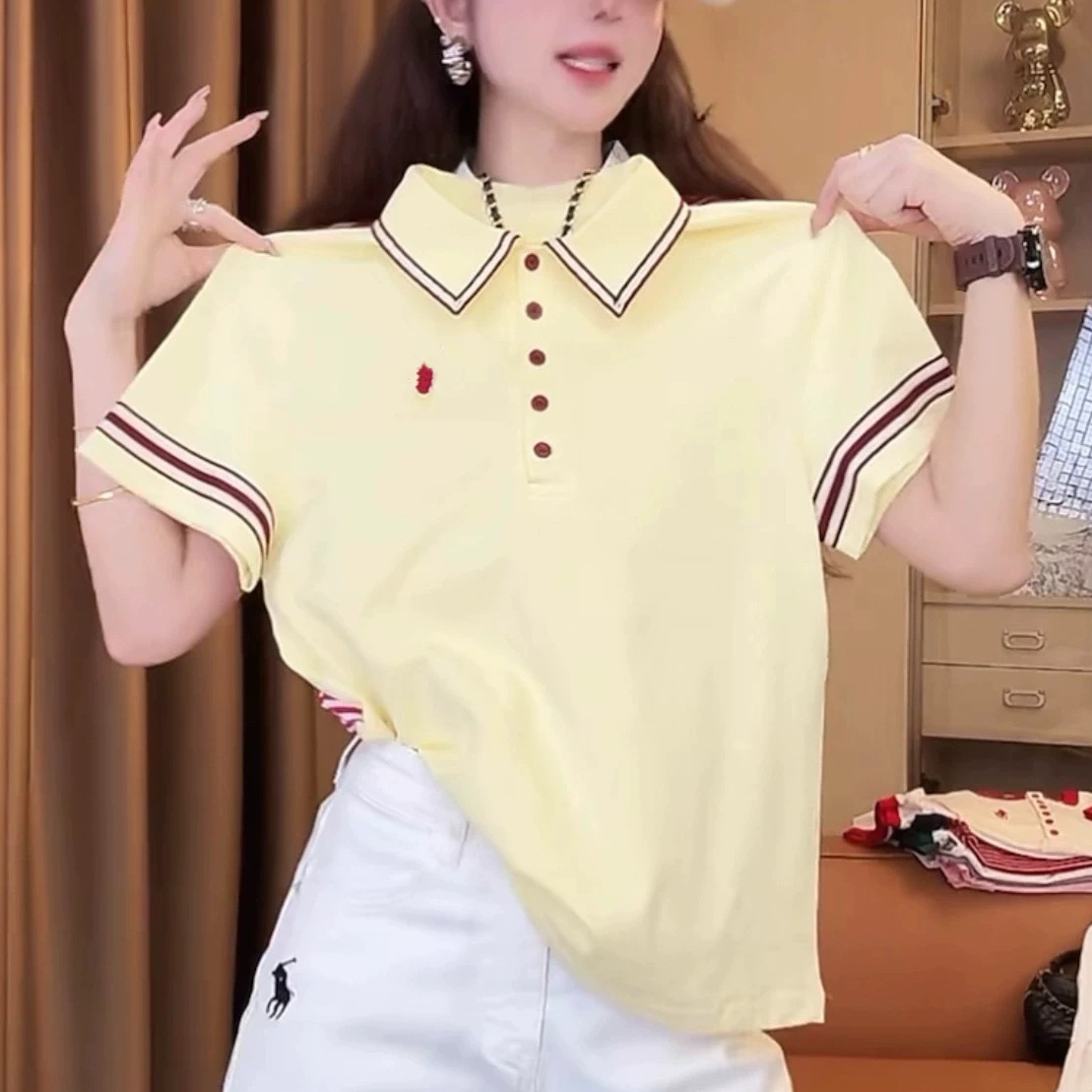 【送运费险】织带拼接短袖T恤女