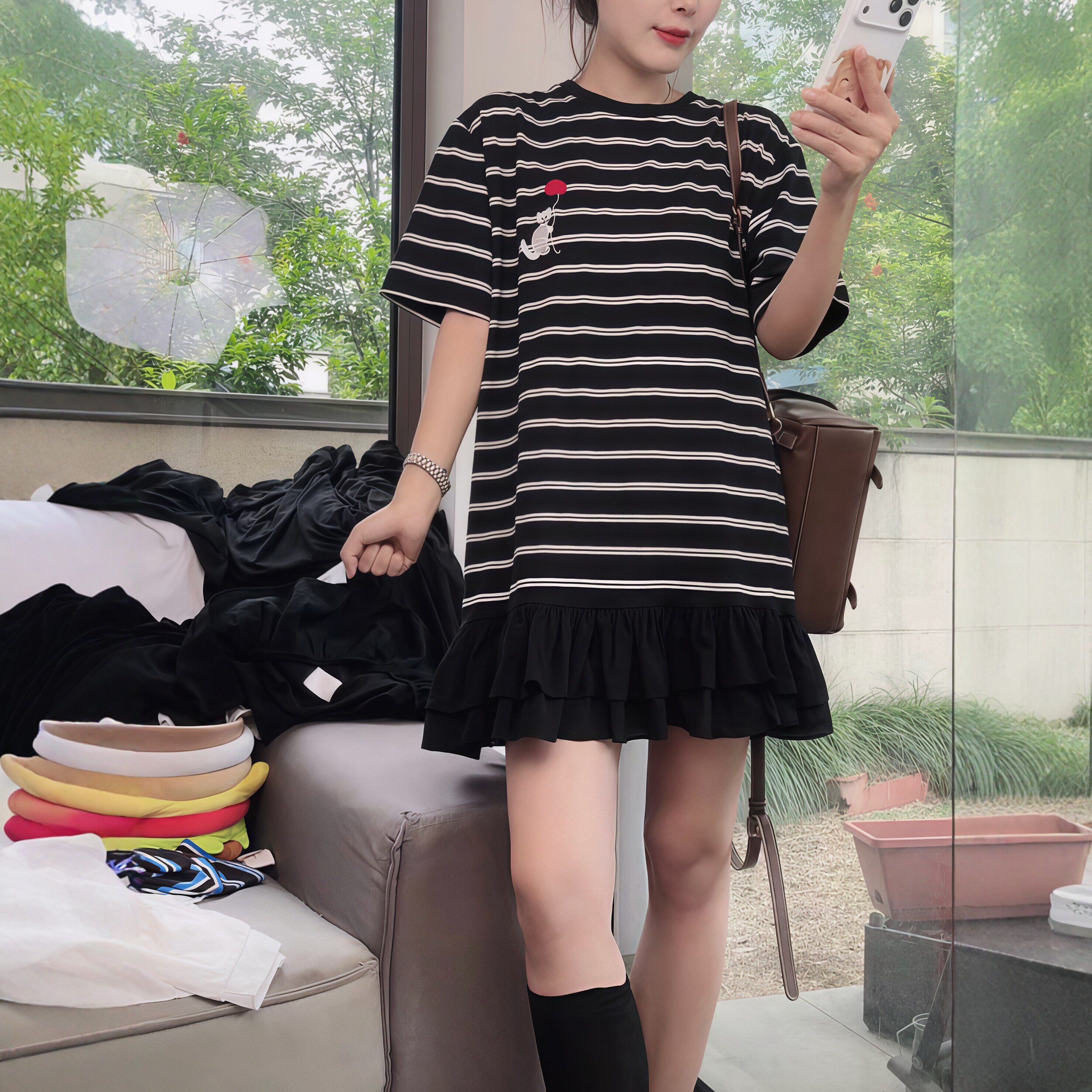 【送运费险】重工刺绣条纹T恤女图片