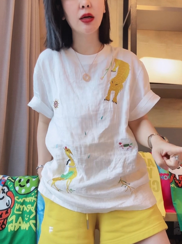 【送运费险】动物刺绣圆领短袖女