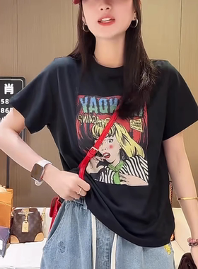 美式动漫女孩印花短袖T恤女2025夏季新款休闲百搭显瘦圆领上衣潮