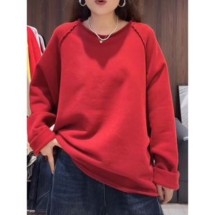 慵懒风一体绒净版 宽松百搭显瘦套头上衣 糖果色毛边卫衣女2025新款