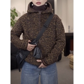 豹纹宽松百搭显瘦开衫 加厚颗粒绒连帽外套卫衣女2026秋冬新款 时尚