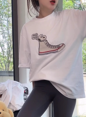 韩版卡通史努比刺绣短袖T恤女2026夏季新款宽松休闲中长款上衣