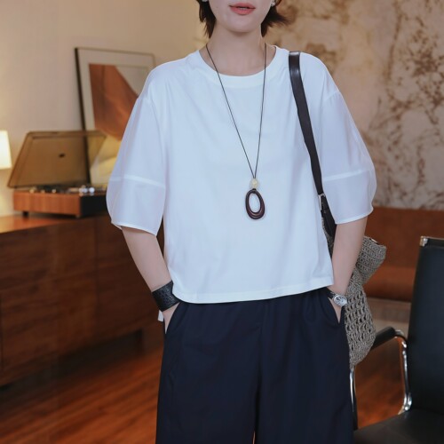 【送运费险】白色圆领短袖T恤女