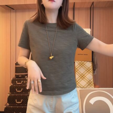 渐变纹理简约纯色短袖T恤女2026夏季新款时尚百搭显瘦肌理感上衣