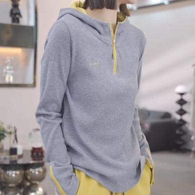 加厚半拉链连帽卫衣女2025秋冬新款气质时尚休闲百搭显瘦撞色上衣