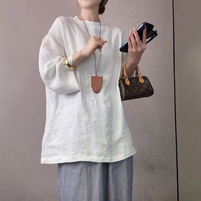 【送运费险】提花亚麻七分袖T恤