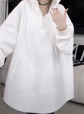 2026春秋季新款高级感时尚百搭连帽卫衣宽松遮肉半拉链长袖上衣潮