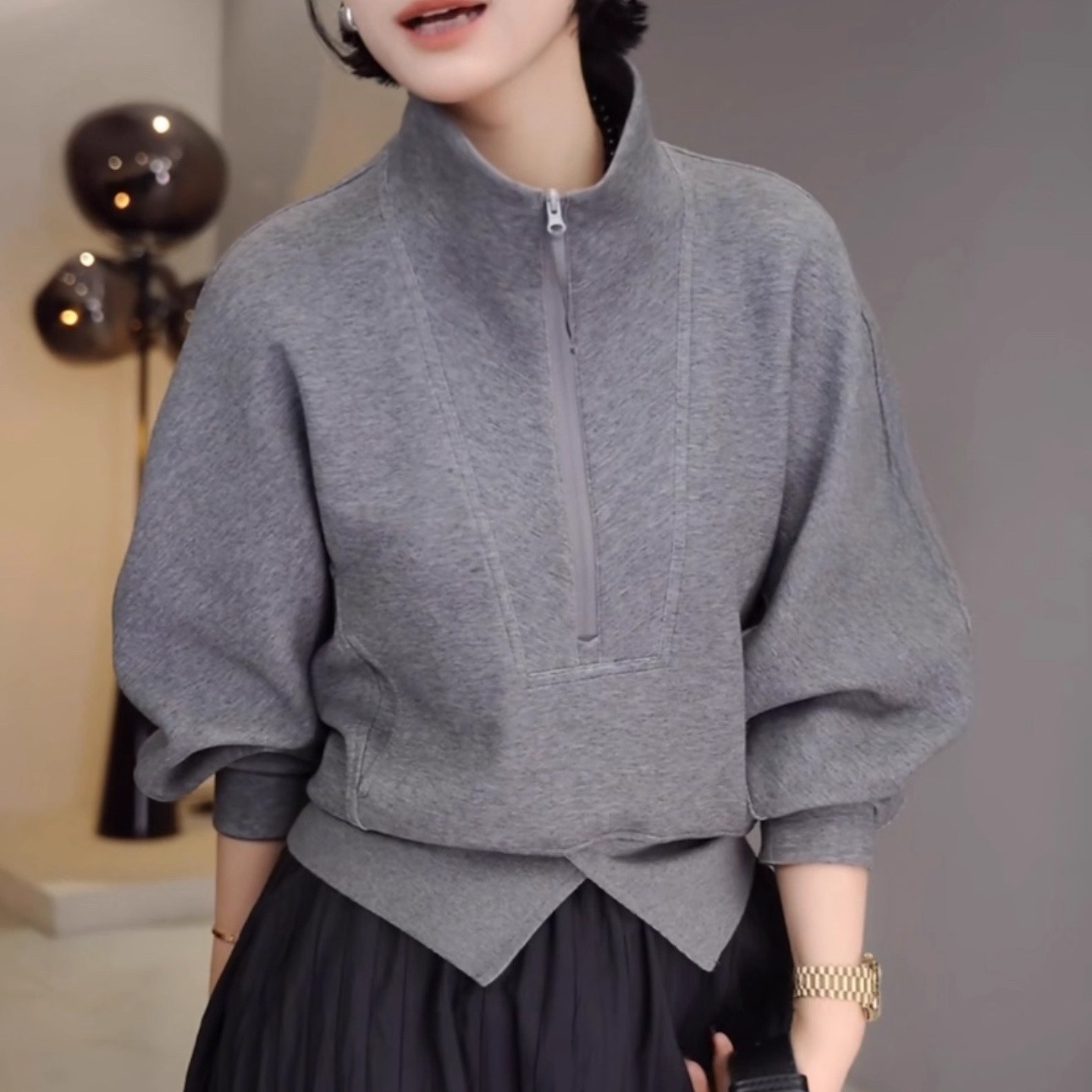 欧货半拉链立领卫衣女